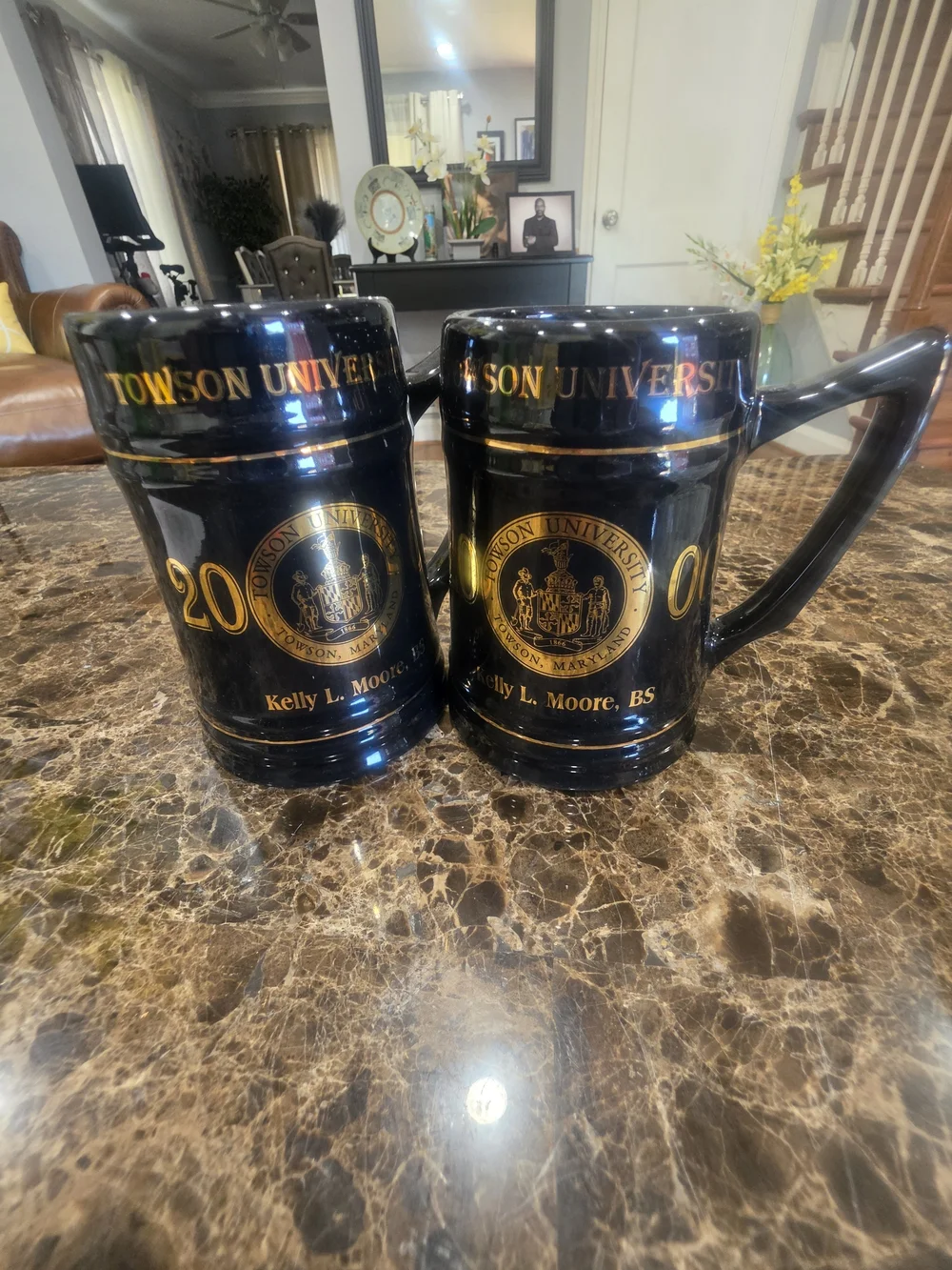 Source Unknown Black and Gold Towson University Ceramic Mugs